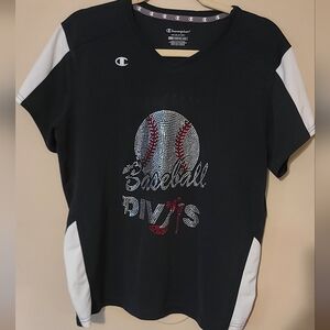 Champion Women's Baseball Diva Tee - Dark Blue and White Size 2XL